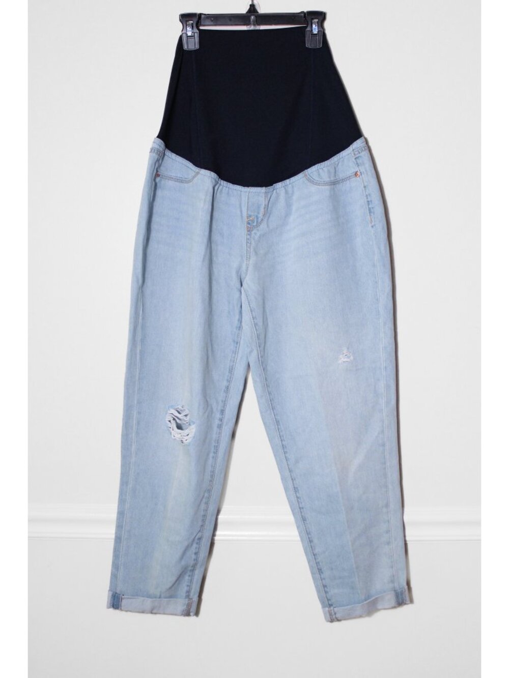 Isabel Maternity Ankle Boyfriend Jeans Light Wash Distressed Over Belly Size 4
